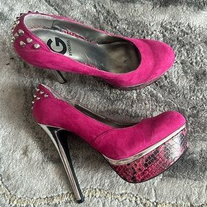 G by Guess hot pink studded platform heels